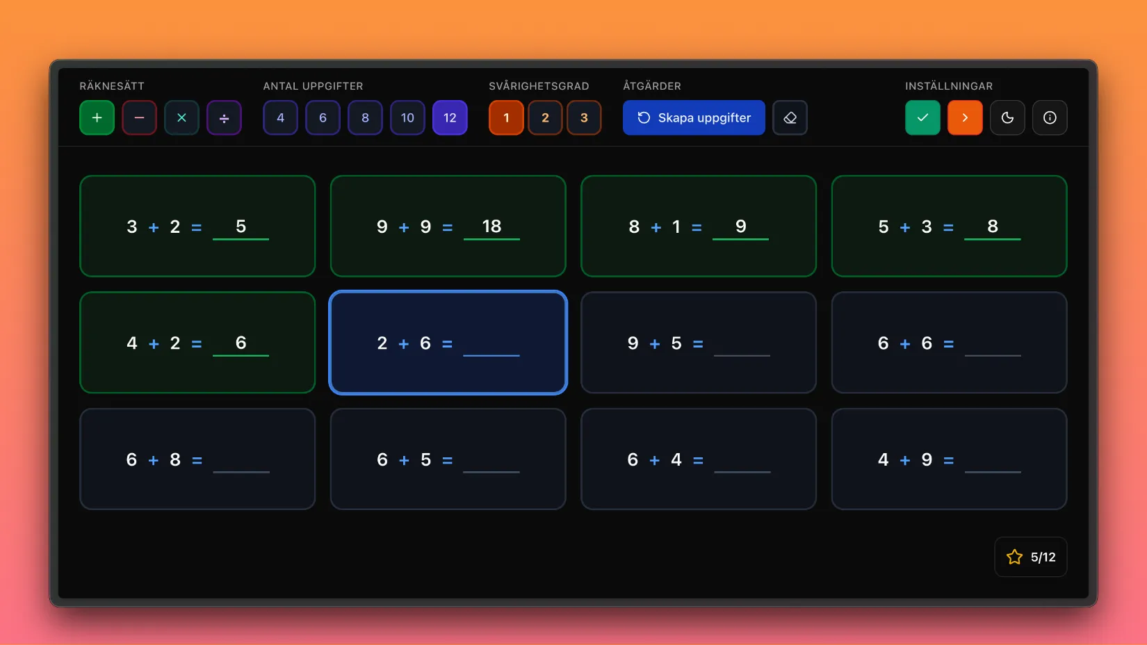 Matteappen screenshot